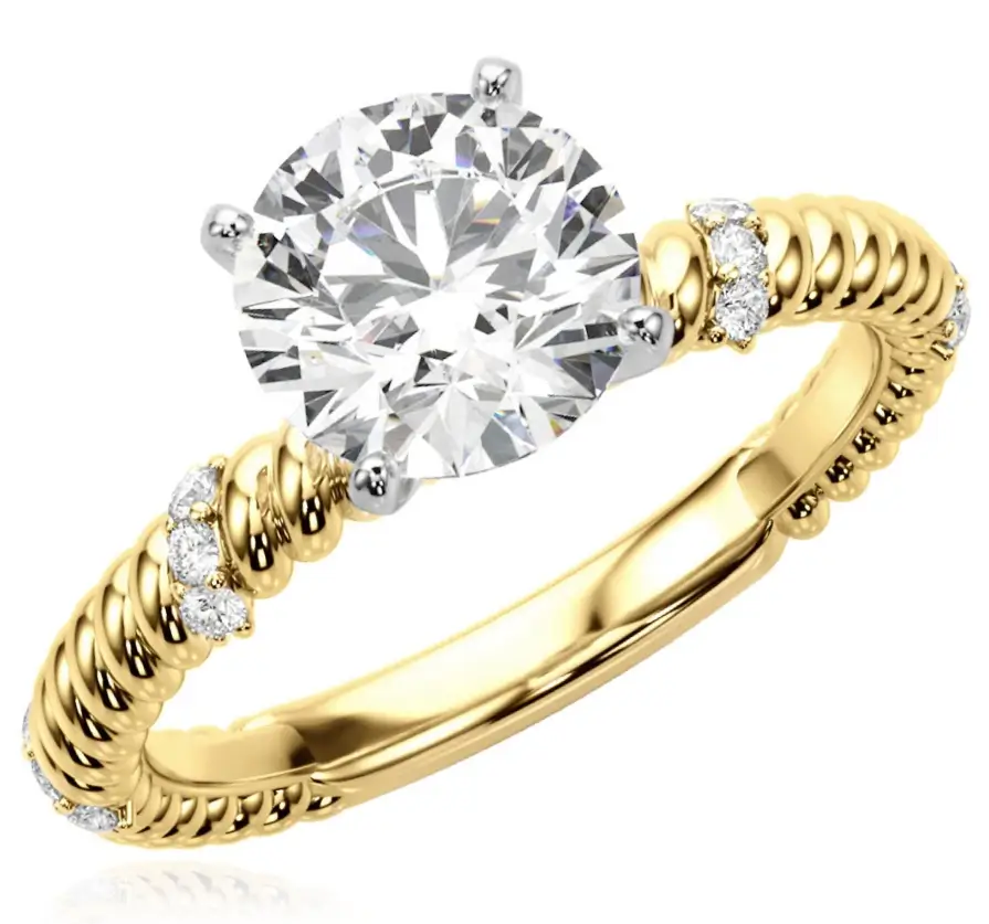 1.62CTW Lab-Grown Diamond 14K Real Gold Twisted Rope Engagement Ring