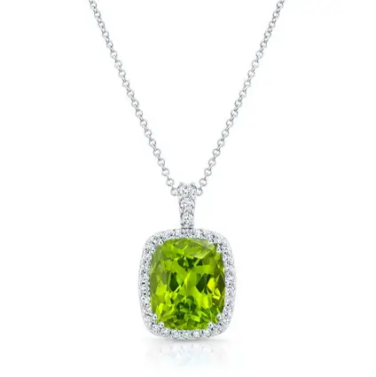 5 Carat Cushion Peridot Diamond Necklace