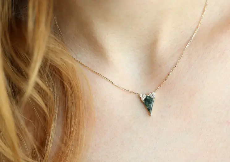 Dawn Moss Agate Necklace With Accent Diamonds